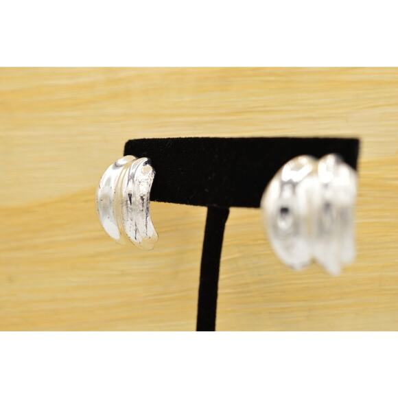 Givenchy Vintage Earrings Silver Drop Metallic Shiny Textured Signed 1980s BinZ - Picture 6 of 10